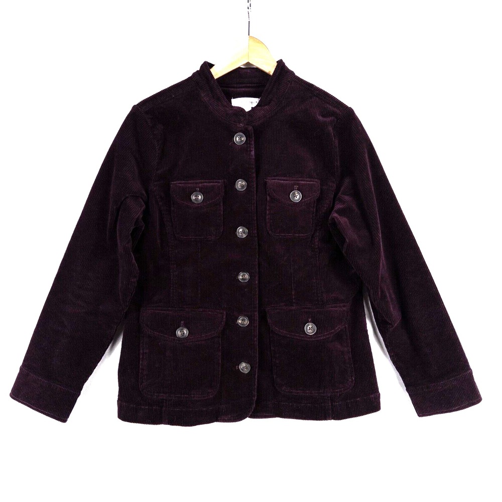 Christopher & Banks Jacket Womens Sz Medium Dark Purple Corduroy Stretch Pockets